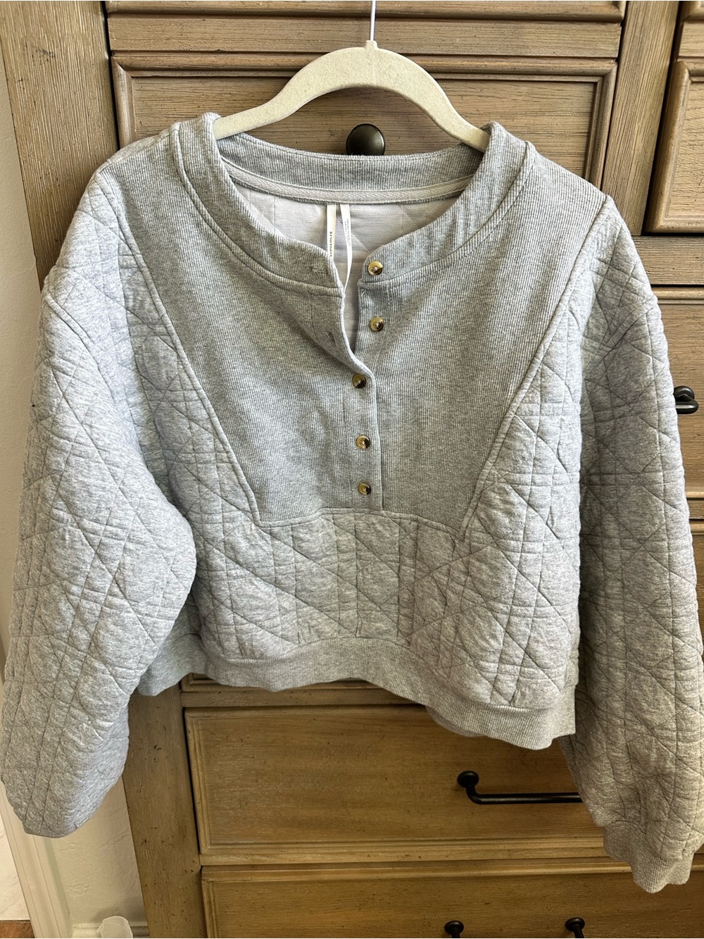 Anthropologie Quilted Henley Pullover - Light Gray